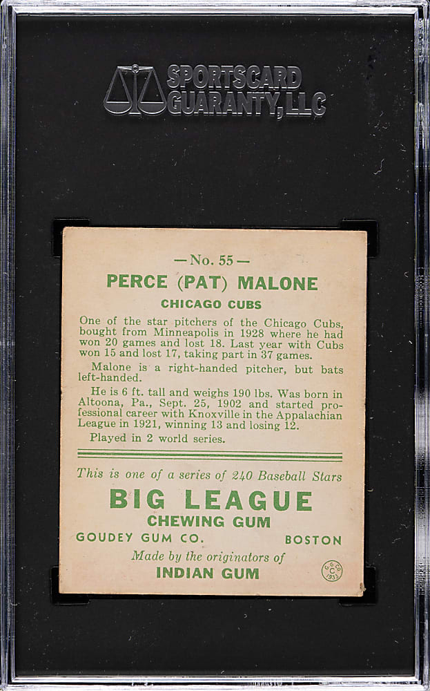 1933 R319 Goudey #55 Pat Malone SGC EX 5