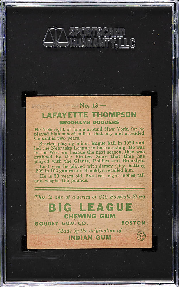 1933 R319 Goudey #13 Lafayette Thompson SGC EX 5