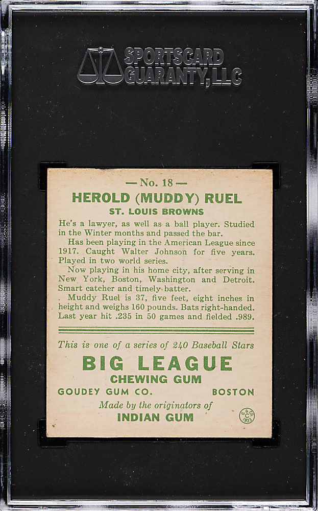 1933 R319 Goudey #18 Muddy Ruel SGC EX 5