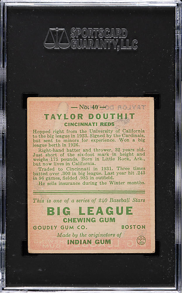 1933 R319 Goudey #40 Taylor Douthit SGC EX 5