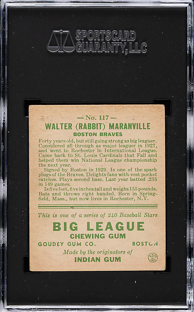1933 R319 Goudey #117 Rabbit Maranville SGC EX 5