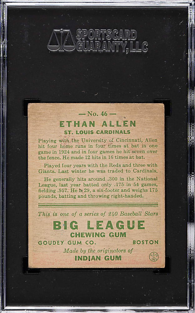 1933 R319 Goudey #46 Ethan Allen SGC EX 5