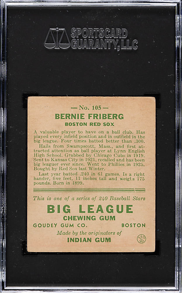 1933 R319 Goudey #105 Bernie Friberg SGC EX 5