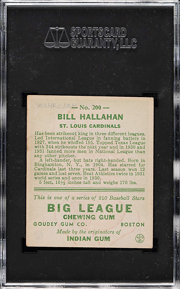 1933 R319 Goudey #200 Bill Hallahan SGC EX 5