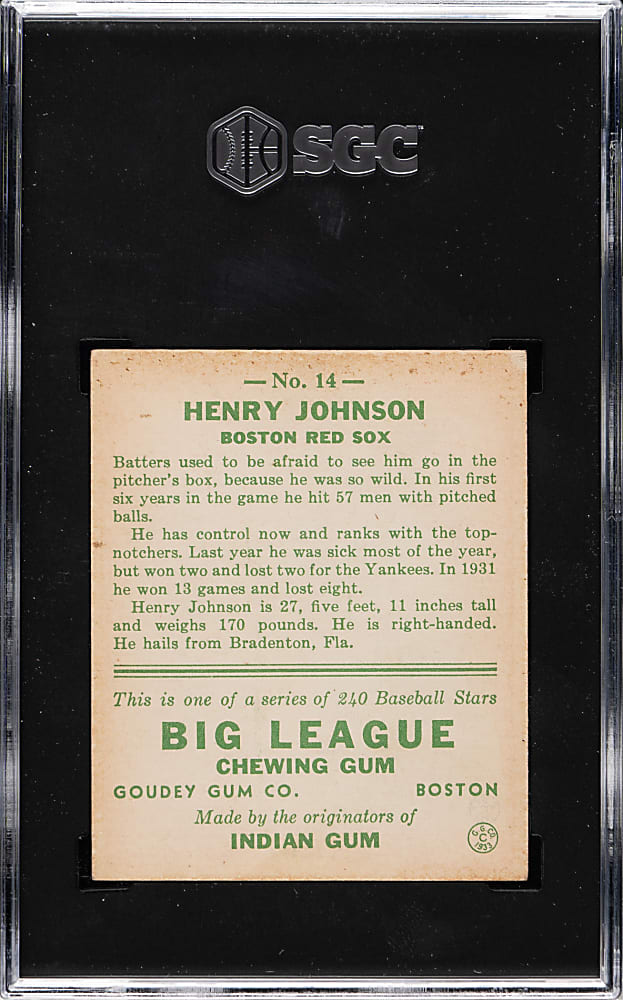 1933 R319 Goudey #14 Henry Johnson SGC EX 5