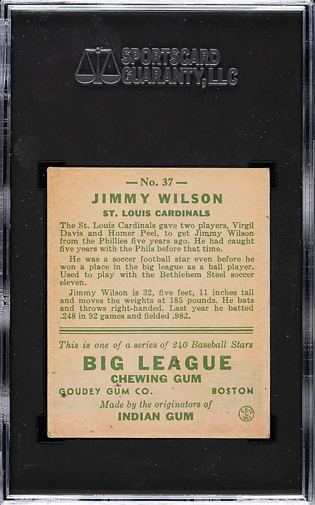 1933 R319 Goudey #37 Jimmy Wilson SGC EX 5