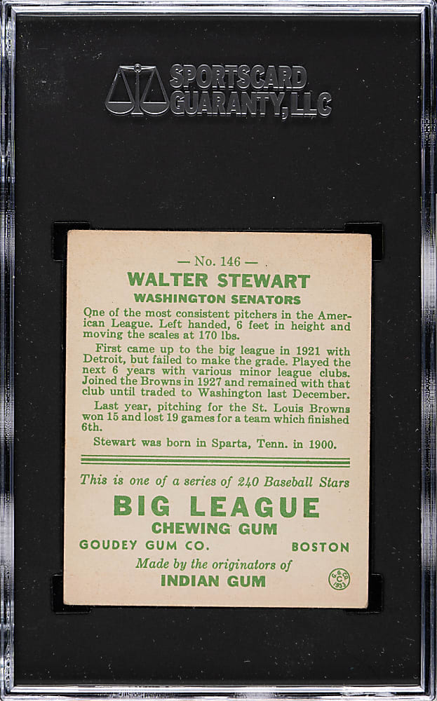1933 R319 Goudey #146 Walter Stewart SGC EX 5