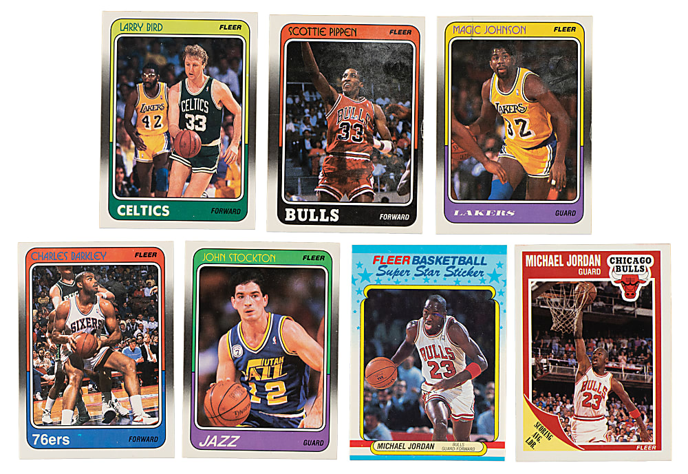 1988-1989 and 1989-1990 Fleer Basketball Complete Set Pair (2 Sets, 300 Cards) Plus Complete Stickers Set (11)