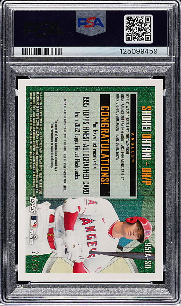 2022 Topps Finest Flashbacks 1995 Finest Autographs #95FA-SO Shohei Ohtani #21/25 PSA MINT 9 with GEM MINT 10 Signature