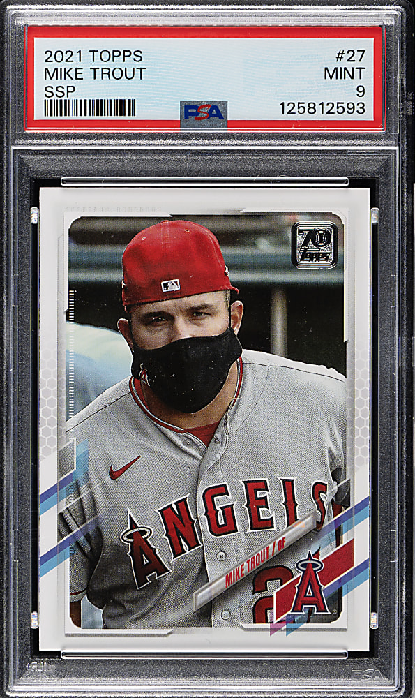 2021 Topps #27 Mike Trout Wearing Mask Super Short Print PSA MINT 9