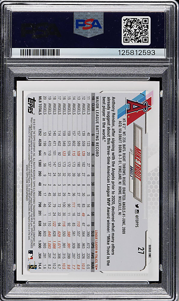 2021 Topps #27 Mike Trout Wearing Mask Super Short Print PSA MINT 9