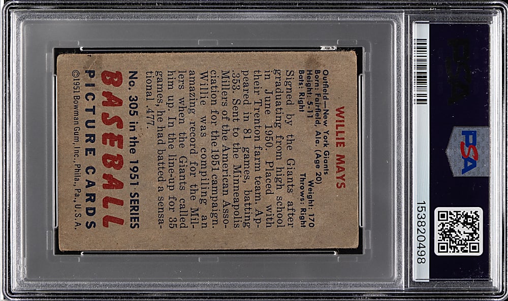 1951 Bowman #305 Willie Mays Rookie PSA FAIR 1.5