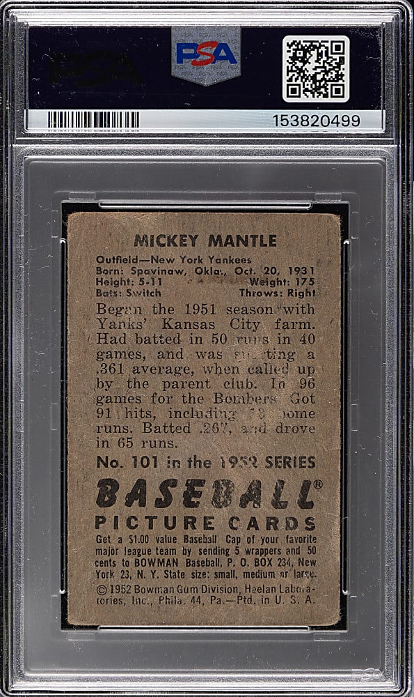 1952 Bowman #101 Mickey Mantle PSA GOOD 2