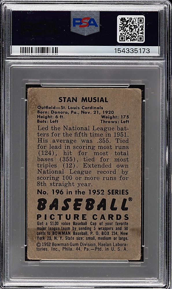 1952 Bowman #196 Stan Musial PSA GOOD 2
