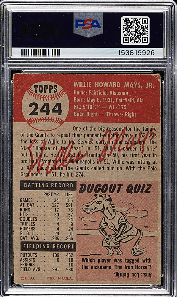 1953 Topps #244 Willie Mays PSA POOR 1
