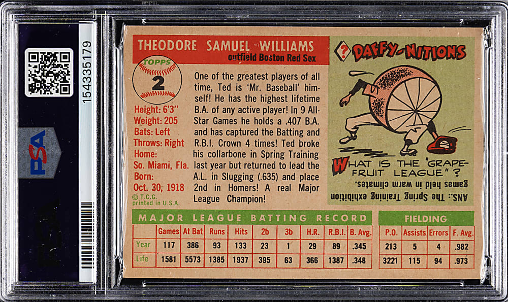 1955 Topps #2 Ted Williams PSA EX 5
