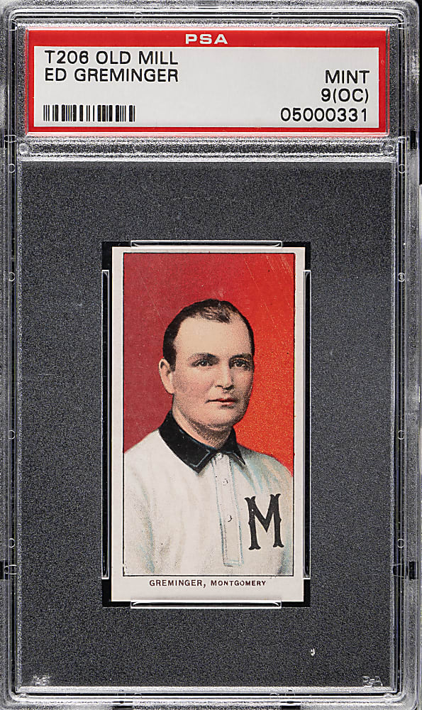 1909-1911 T206 White Border Ed Greminger Southern Leaguer PSA MINT 9 (OC) - Old Mill Back