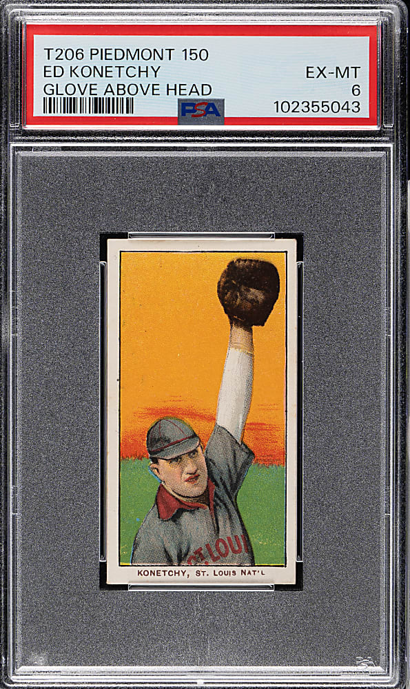 1909-1911 T206 White Border Ed Konetchy Glove Above Head PSA EX-MT 6