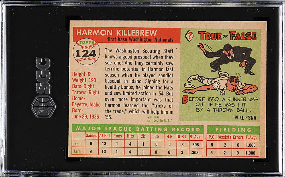 1955 Topps #124 Harmon Killebrew Rookie SGC NM 7