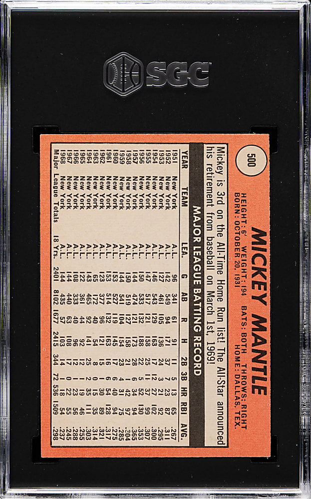 1969 Topps #500 Mickey Mantle SGC EX 5