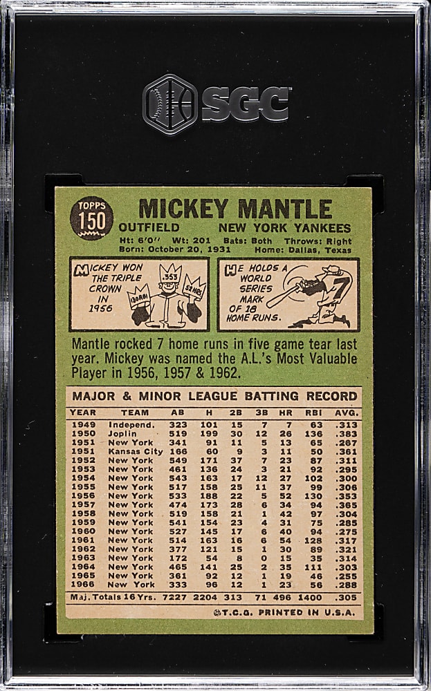1967 Topps #150 Mickey Mantle SGC VG/EX 4