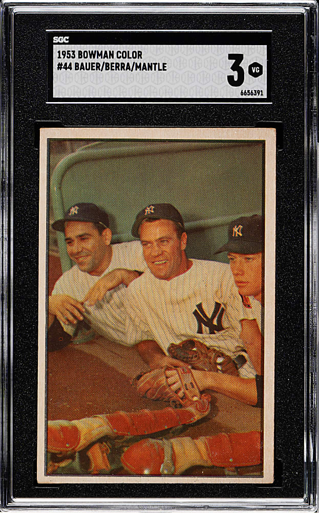 1953 Bowman Color #44 Bauer/Berra/Mantle SGC VG 3