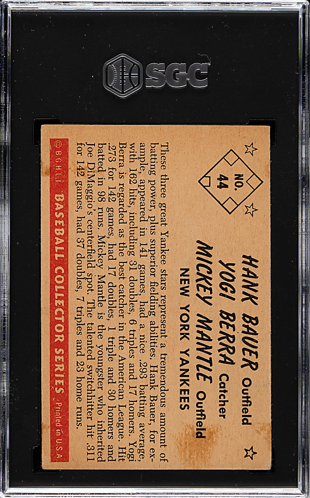 1953 Bowman Color #44 Bauer/Berra/Mantle SGC VG 3