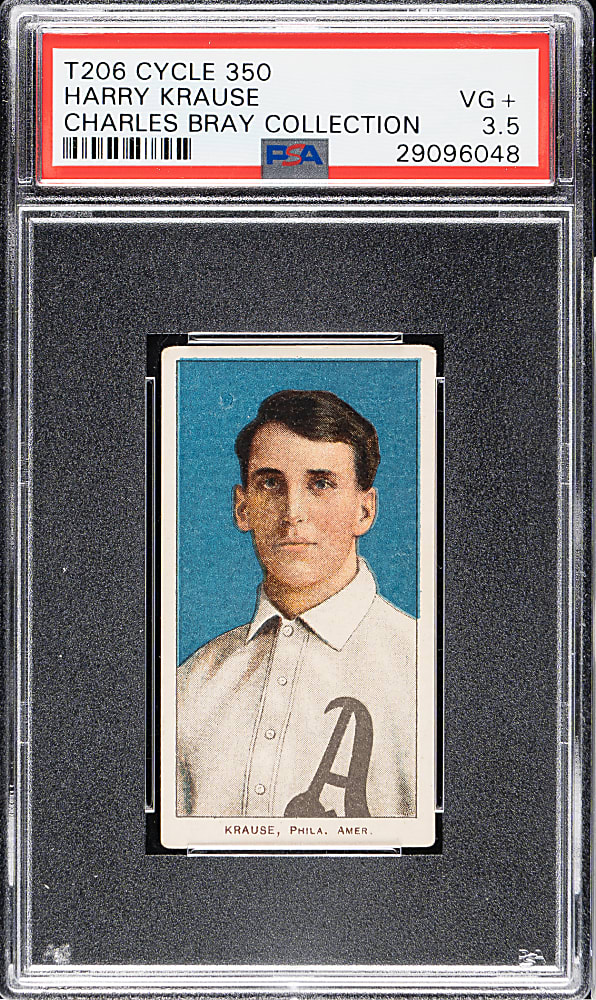 1909-1911 T206 White Border Harry Krause Portrait PSA VG+ 3.5 - Cycle 350 Back (Charles Bray Collection)