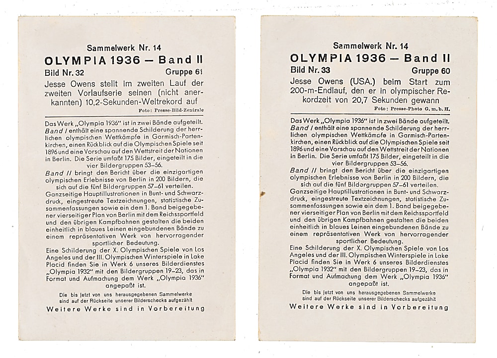 1936 Reemstma Cigarettes Olympia Band II Jesse Owens Pair