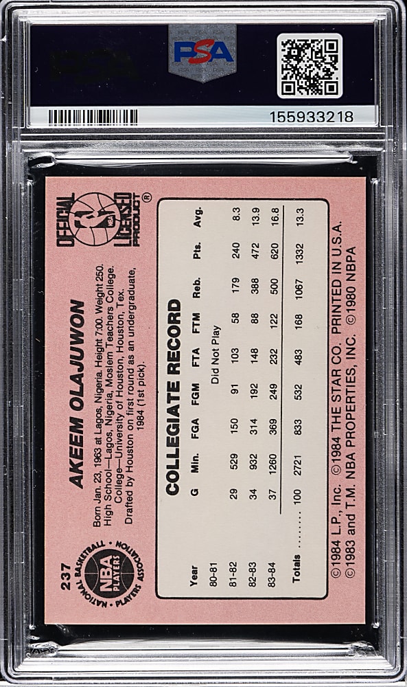 1984-1985 Star Company Basketball #237 Hakeem Olajuwon PSA NM-MT 8