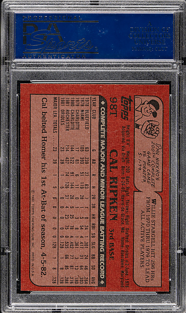 1982 Topps Traded #98T Cal Ripken Jr. Rookie PSA NM-MT 8