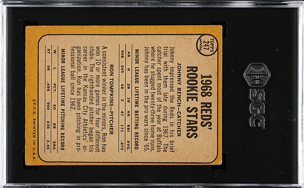 1968 Topps #247 Johnny Bench Rookie SGC GOOD 2