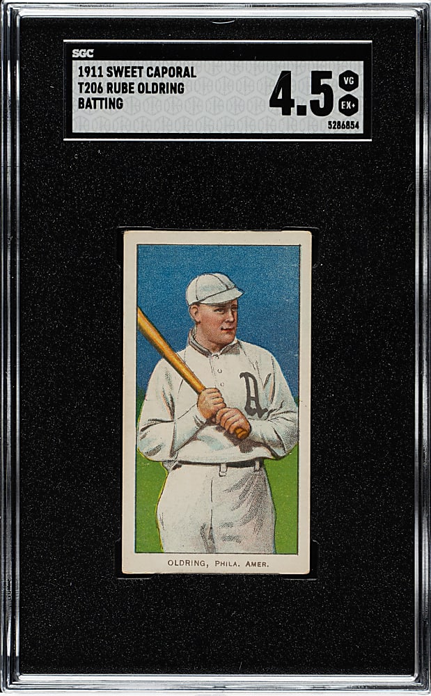 1909-1911 T206 White Border Rube Oldring Batting SGC VG/EX+ 4.5