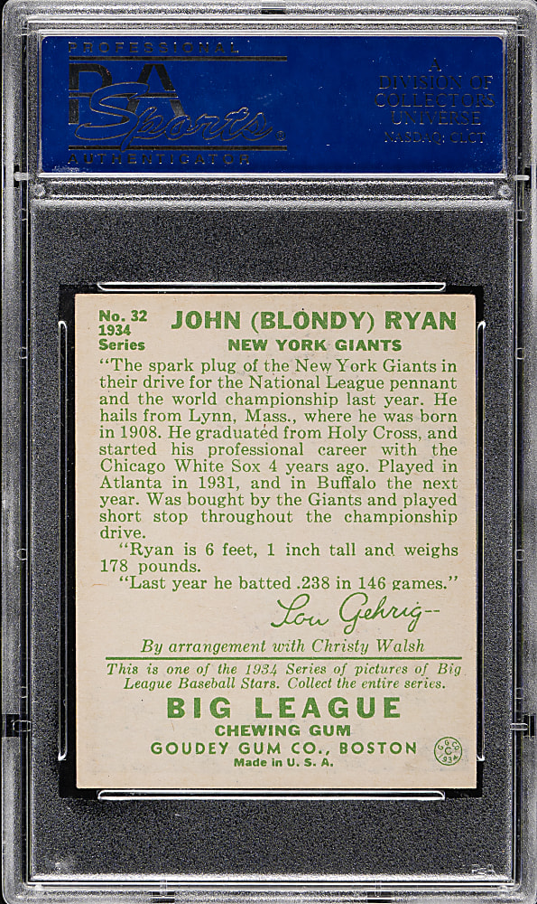 1934 R320 Goudey #32 Blondy Ryan PSA EX-MT 6