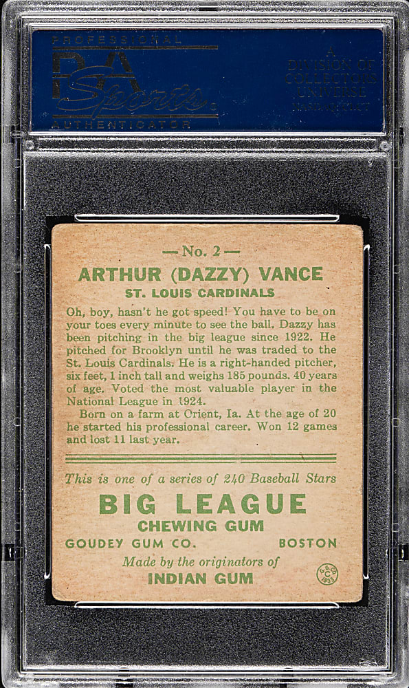1933 R319 Goudey #2 Dazzy Vance PSA VG-EX 4