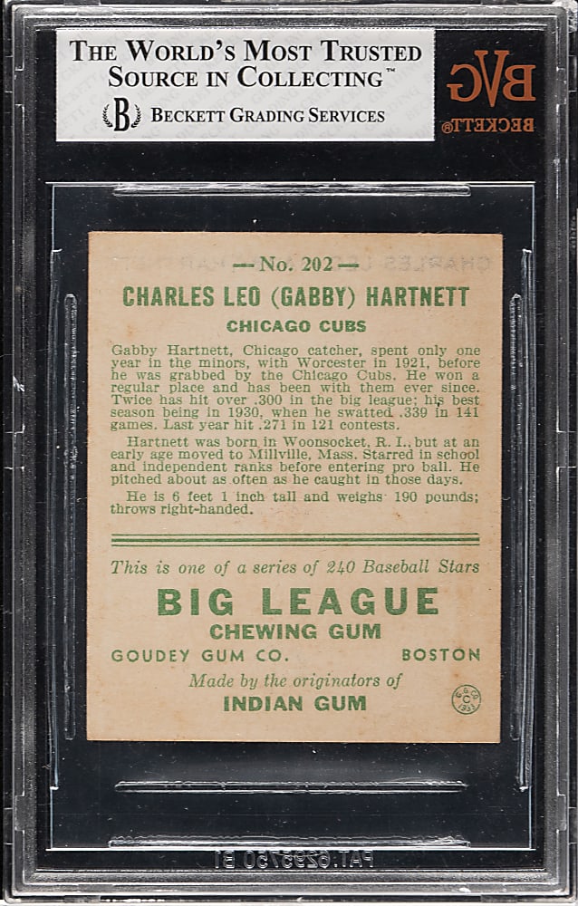 1933 R319 Goudey #202 Gabby Hartnett BVG NM+ 7.5