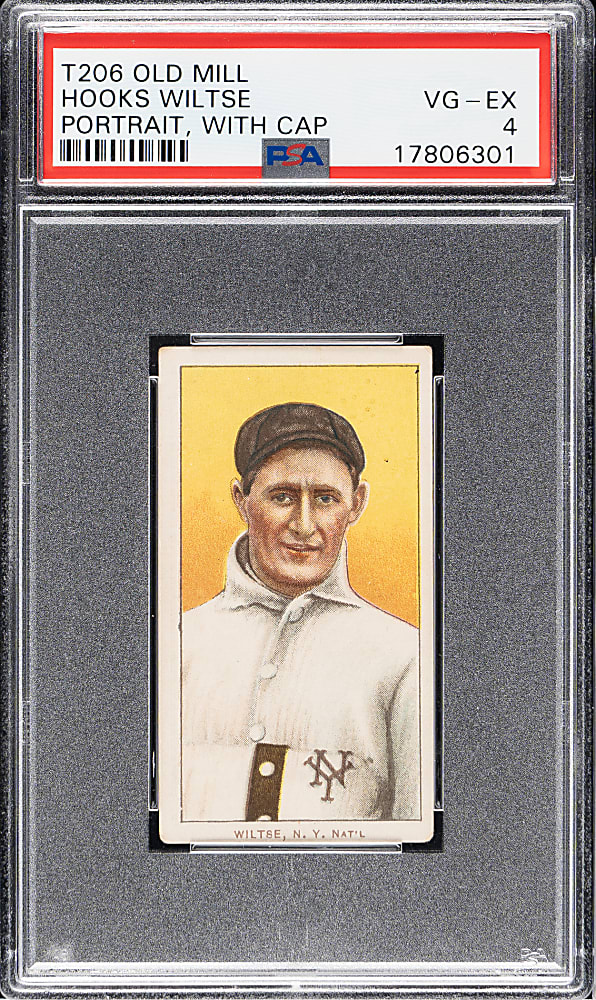 1909-1911 T206 White Border Hooks Wiltse Portrait, with Cap PSA VG-EX 4 - Old Mill Back