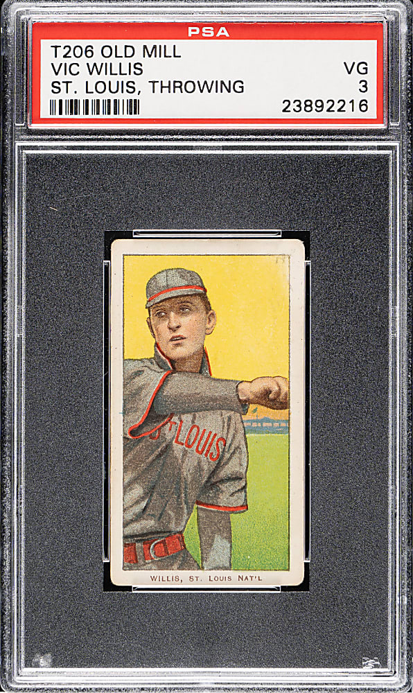1909-1911 T206 White Border Vic Willis Throwing PSA VG 3 - Old Mill Back