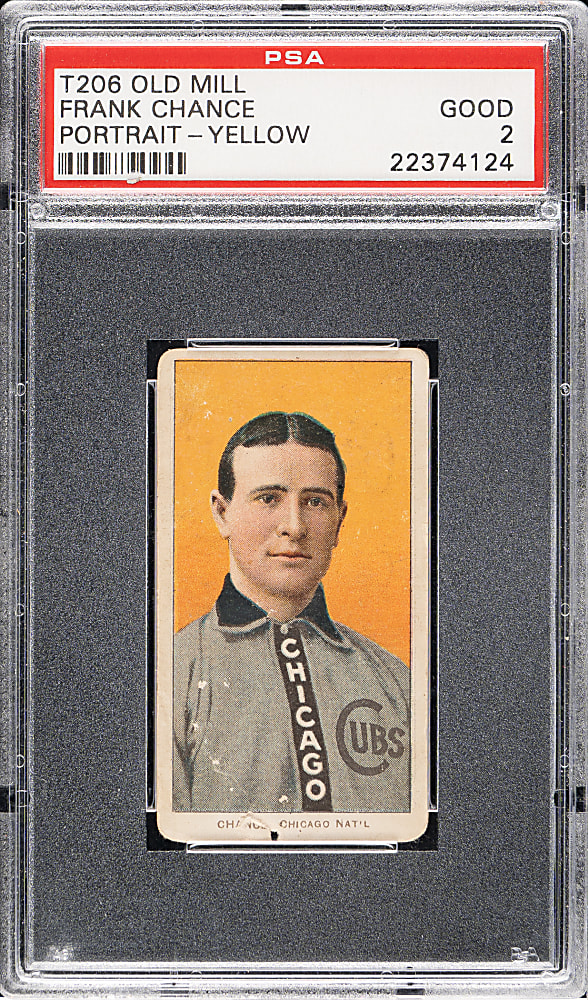 1909-1911 T206 White Border Frank Chance Yellow Background PSA GOOD 2 - Old Mill Back