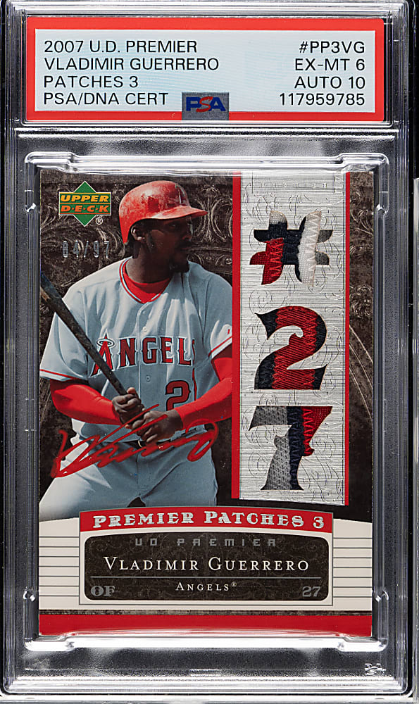 Signed 2007 Upper Deck Premier Patches 3 #PP3-VG Vladimir Guerrero #84/97 PSA EX-MT 6 with GEM MINT 10 Signature