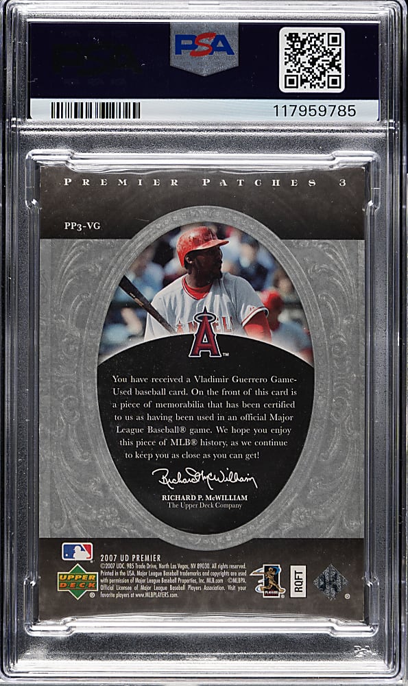 Signed 2007 Upper Deck Premier Patches 3 #PP3-VG Vladimir Guerrero #84/97 PSA EX-MT 6 with GEM MINT 10 Signature