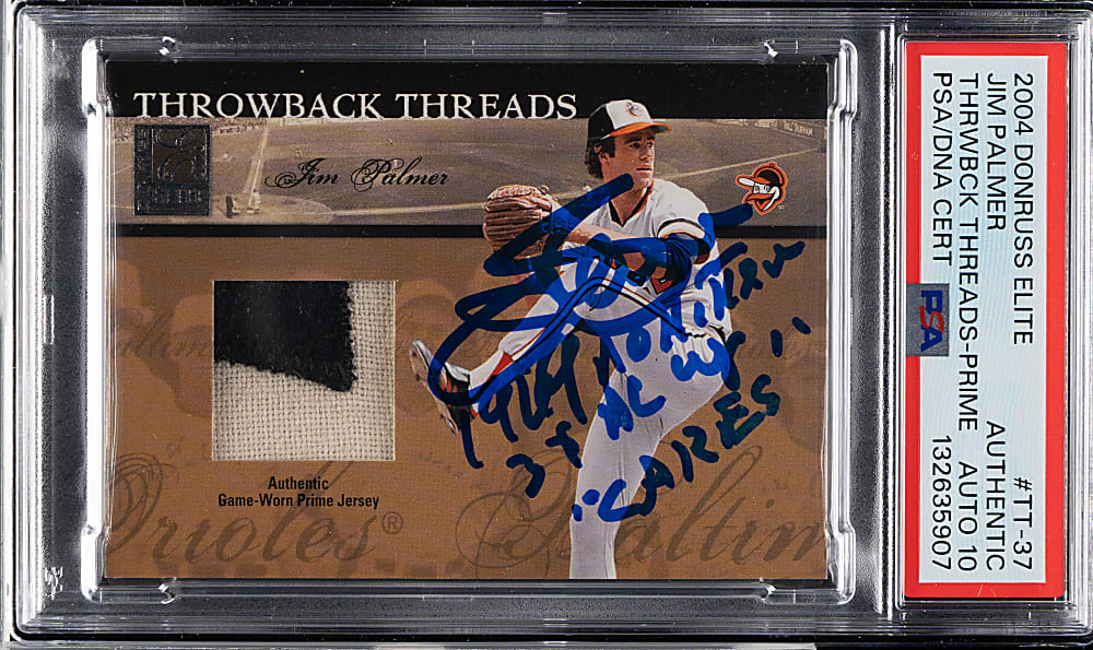 Signed 2004 Donruss Elite Throwback Threads #TT-37 Jim Palmer #6/10 PSA/DNA GEM MINT 10