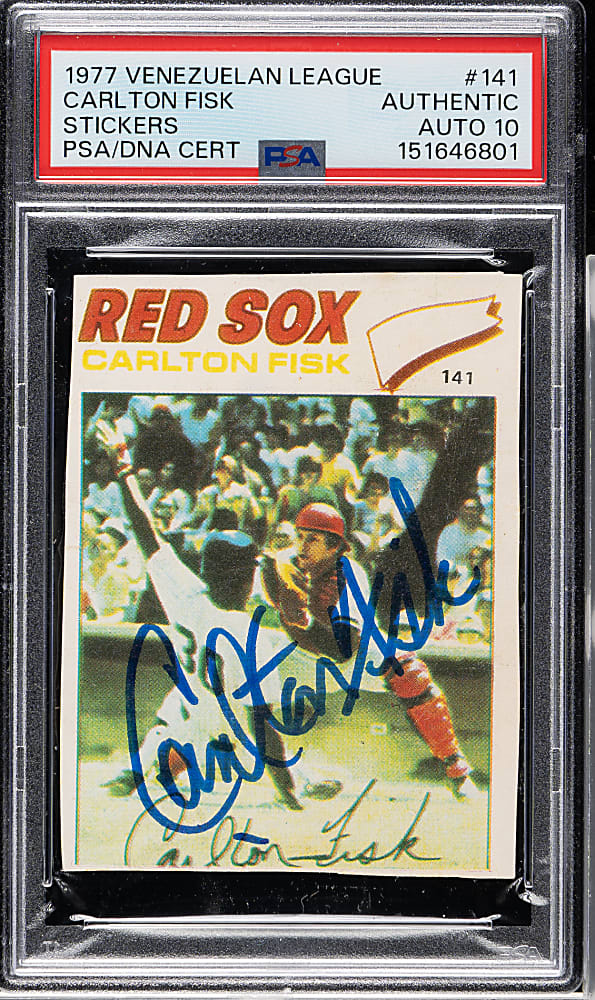 Signed 1977 Topps Venezuelan League Stickers #141 Carlton Fisk PSA/DNA GEM MINT 10