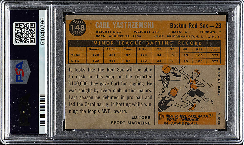 Signed 1960 Topps #148 Carl Yastrzemski Rookie PSA GOOD+ 2.5 with GEM MINT 10 Signature