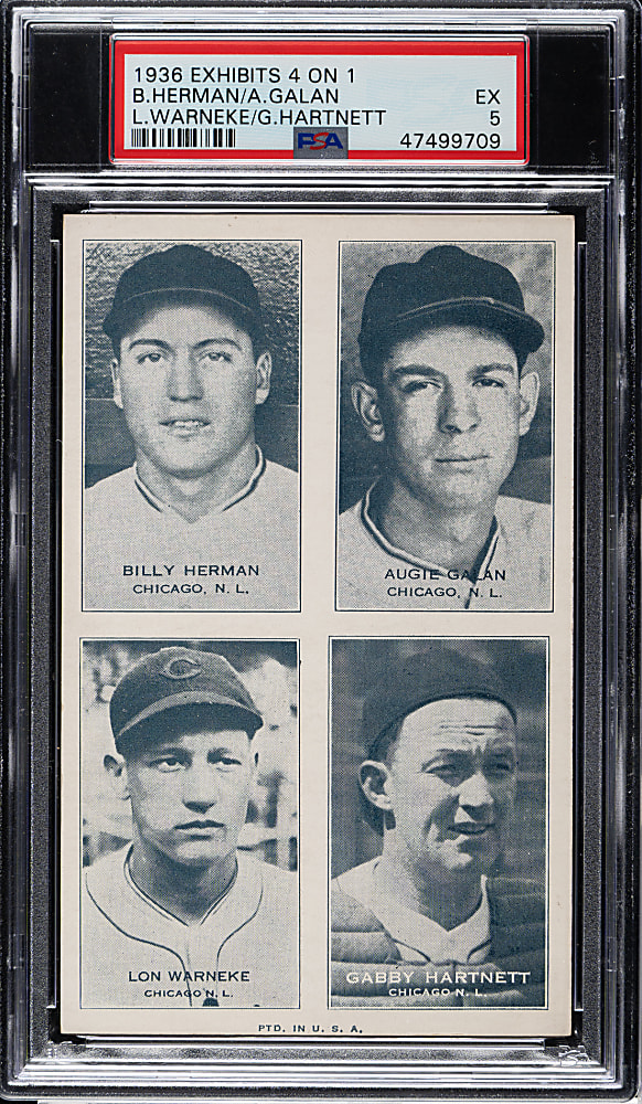 1936 Exhibits 4-on-1 Billy Herman/Gabby Hartnett/Galan/Warneke PSA EX 5