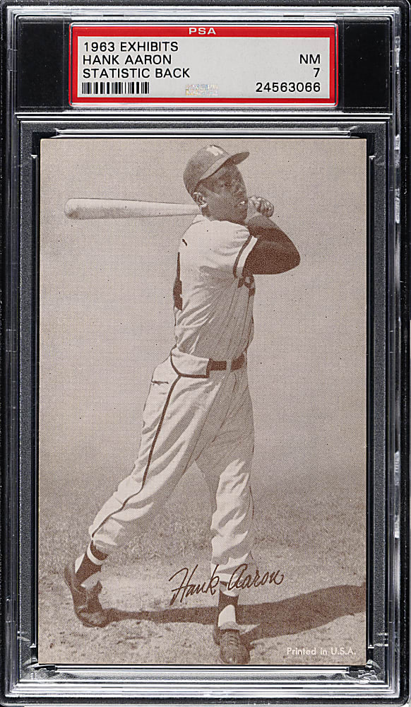 1963 Statistic Back Exhibits Hank Aaron PSA NM 7