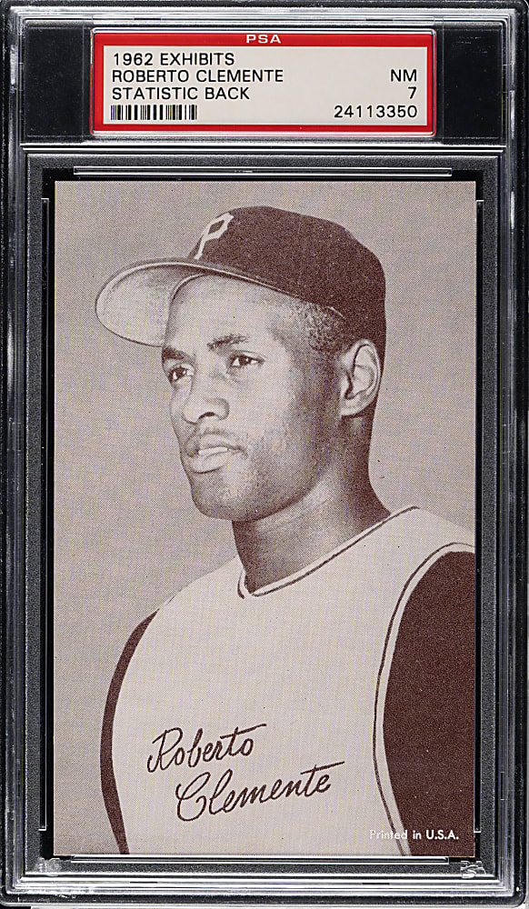 1962 Statistic Back Exhibits Roberto Clemente PSA NM 7