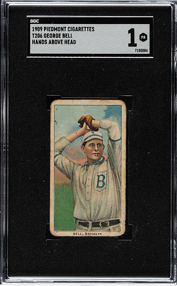 1909-1911 T206 White Border George Bell Hands Above Head SGC POOR 1 - Parts of Two Backs Showing!