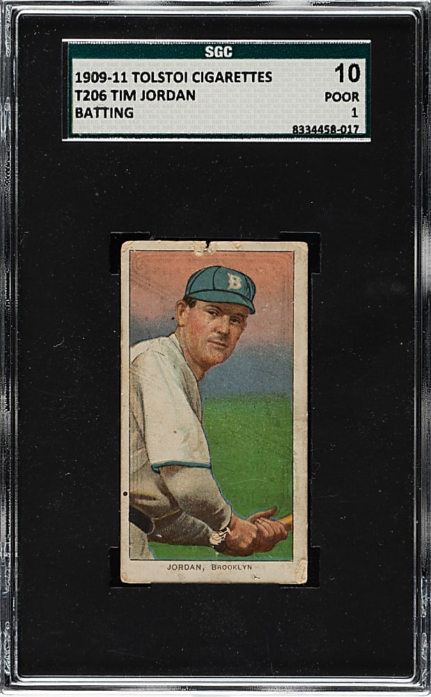 1909-1911 T206 White Border Tim Jordan Batting SGC POOR 10 - Tolstoi Back