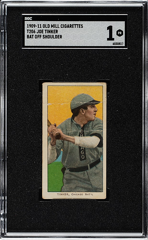 1909-1911 T206 White Border Joe Tinker Bat Off Shoulder SGC POOR 1 - Old Mill Back